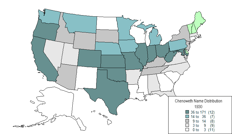 [DISTRIBUTION OF CHENOWETH NAME - 1930]